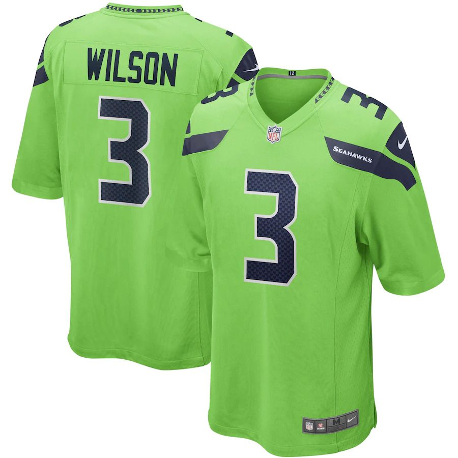Men Seattle Seahawks #3 Russell Wilson Nike Neon Green Alternate Game NFL Jersey